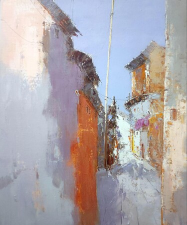 Painting titled "Street 61D" by Lermay Chang, Original Artwork, Oil Mounted on Wood Stretcher frame