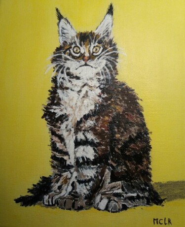 Painting titled "Chaton Maine-Coon." by Marie-Claude Le Roux, Original Artwork, Acrylic