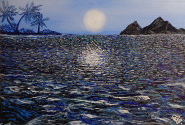 Pleine Lune aux Saintes, Guadeloupe Peinture intitulée "Pleine Lune aux Sai…" par Virginie Le Roy, Œuvre d'art originale, Huile Monté sur Châssis