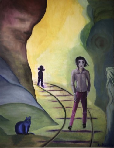 Peinture intitulée "chemin-de-la-grotte…" par Andrée, Œuvre d'art originale, Huile