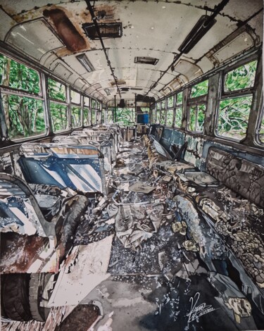 Peinture intitulée "Le bus abandonné" par Les Pinceaux De La Vigne, Œuvre d'art originale, Aquarelle