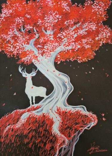 Malerei mit dem Titel "Deer spirit" von Les Pinceaux De La Vigne, Original-Kunstwerk, Acryl