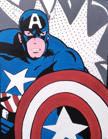 Pintura intitulada "Captain America, ac…" por Les Pinceaux De Marie, Obras de arte originais, Acrílico