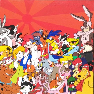 Malerei mit dem Titel "Melting Looney Tunes" von Les Pinceaux De Marie, Original-Kunstwerk, Acryl
