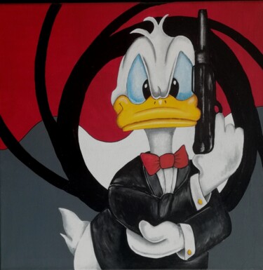 Painting titled "Duck, Donald Duck" by Les Pinceaux De Marie, Original Artwork, Acrylic Mounted on Wood Stretcher frame
