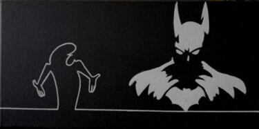 Painting titled "La linéa & Batman" by Les Pinceaux De Marie, Original Artwork, Acrylic Mounted on Wood Stretcher frame