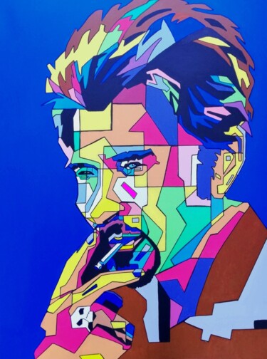Painting titled "Johnny Hallyday" by Les Pinceaux De Marie, Original Artwork, Acrylic