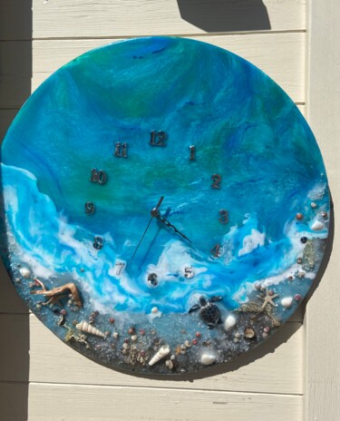 Diseño titulada "Horloge "Plage Océa…" por Les Résines De Caroline, Obra de arte original, Accesorios Montado en Bastidor de…