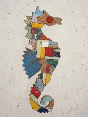 Γλυπτική με τίτλο "hippocampe tête jau…" από Jean René Petibon, Αυθεντικά έργα τέχνης, Ξύλο