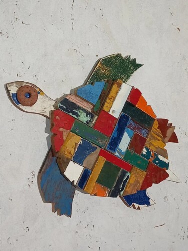 Escultura titulada "petite tortue mosaï…" por Jean René Petibon, Obra de arte original, Madera