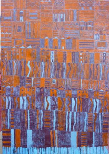 Peinture intitulée "trame orange" par Catherine Furic, Œuvre d'art originale