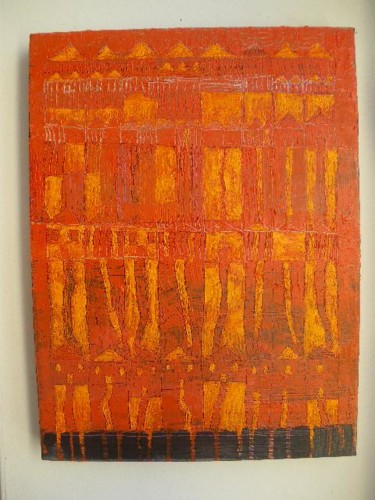 Peinture intitulée "maison rouge,orange" par Catherine Furic, Œuvre d'art originale