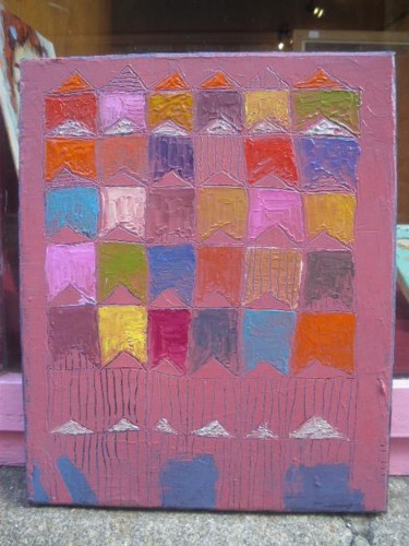 Painting titled "maisons multicolores" by Catherine Furic, Original Artwork