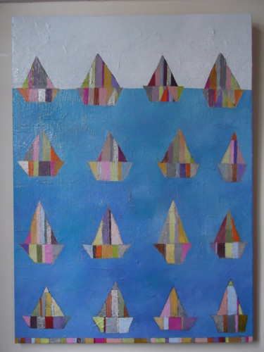 Painting titled "BATEAUX V      (100…" by Catherine Furic, Original Artwork, Oil