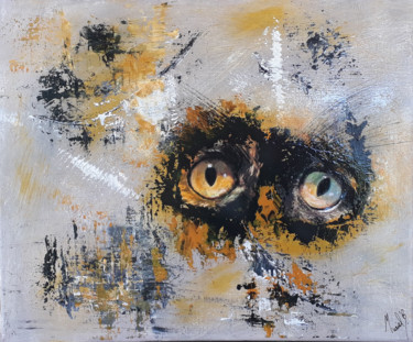 Painting titled "Chat Nel" by Muriel Benech (Muriel'B), Original Artwork, Acrylic Mounted on Wood Stretcher frame