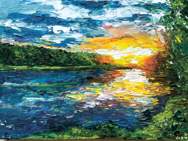 Painting titled "Summer morning" by Lesia Danilina, Original Artwork, Oil Mounted on Wood Stretcher frame
