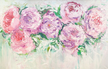 Painting titled "Peonies for Nastya" by Lesia Danilina, Original Artwork, Oil Mounted on Wood Stretcher frame