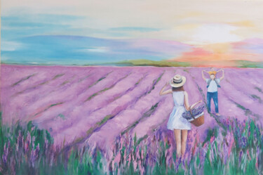 Painting titled "Lavender for Nastya" by Lesia Danilina, Original Artwork, Oil Mounted on Wood Stretcher frame