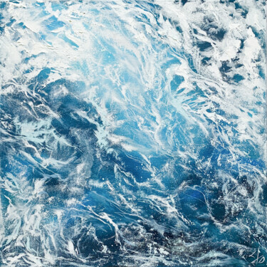 「Turquoise」というタイトルの絵画 Lesia Danilinaによって, オリジナルのアートワーク, オイル ウッドストレッチャーフレームにマウント