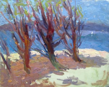 Картина под названием "Деревя у воды" - Олеся Хлевная, Подлинное произведение искусства, Масло