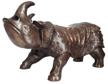 Sculpture titled "rhinocéros cuivré" by Raymonde Koelblen/Pitoizel (PitRe), Original Artwork, Terra cotta