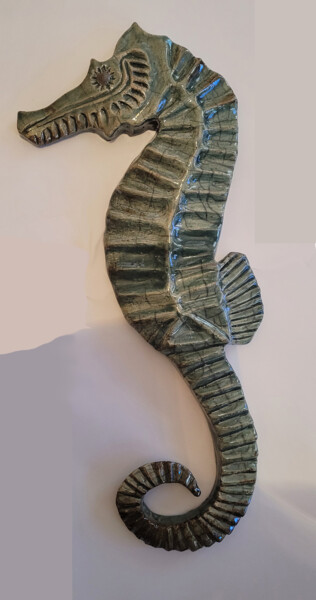 Sculpture titled "hippocampe vert" by Raymonde Koelblen/Pitoizel (PitRe), Original Artwork, Clay