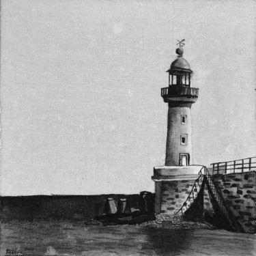 Painting titled "Le phare, au bout d…" by Frederic Veynachter, Original Artwork, Ink
