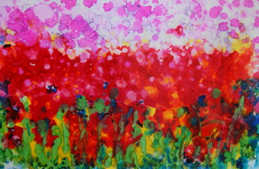 Ζωγραφική με τίτλο "Red Hot Summer" από Lesley Blackburn, Αυθεντικά έργα τέχνης, Μελάνι