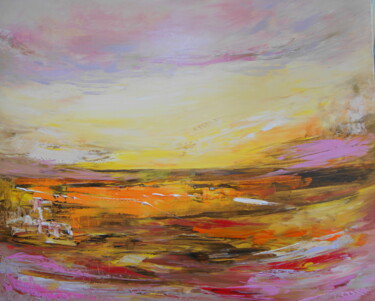 Schilderij getiteld "Sunset Beach" door Lesley Blackburn, Origineel Kunstwerk, Olie