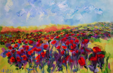 Painting titled "Poppy Breeze" by Lesley Blackburn, Original Artwork, Oil