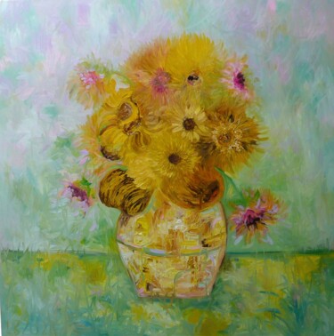 제목이 "Van Gogh Sunflowers…"인 미술작품 Lesley Blackburn로, 원작, 기름 나무 들것 프레임에 장착됨