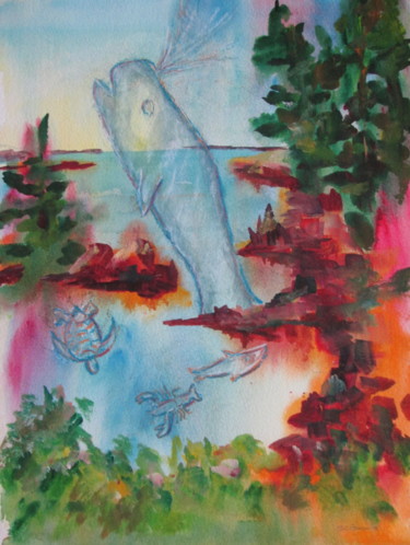 Painting titled "Critters of the Deep" by Lesley Braren, Original Artwork, Watercolor