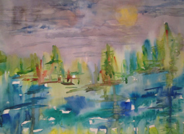 Painting titled "Along the River" by Lesley Braren, Original Artwork, Watercolor