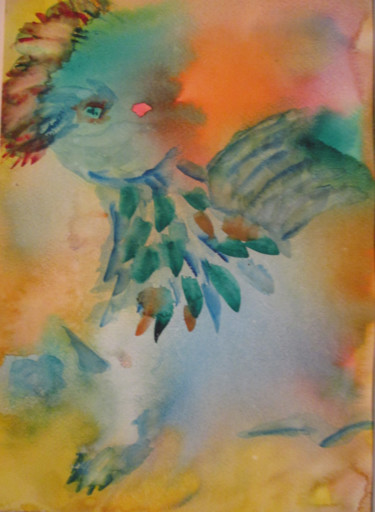 Painting titled "Feather Dance" by Lesley Braren, Original Artwork, Watercolor