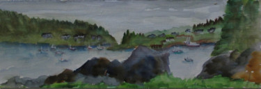 Painting titled "Long Harbor View" by Lesley Braren, Original Artwork, Watercolor