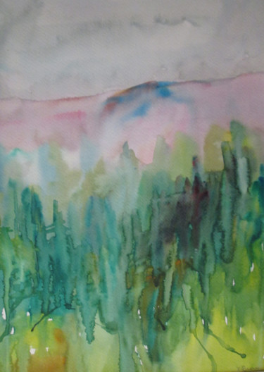 Painting titled "Mountain Beyond" by Lesley Braren, Original Artwork, Watercolor