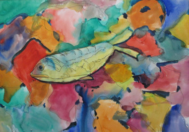 Painting titled "Ode to fish" by Lesley Braren, Original Artwork, Watercolor
