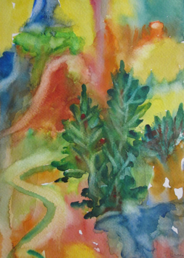 Painting titled "Path" by Lesley Braren, Original Artwork, Watercolor