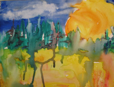 Painting titled "Sun Roots" by Lesley Braren, Original Artwork, Watercolor