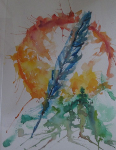 Painting titled "Feather Mountain" by Lesley Braren, Original Artwork, Watercolor