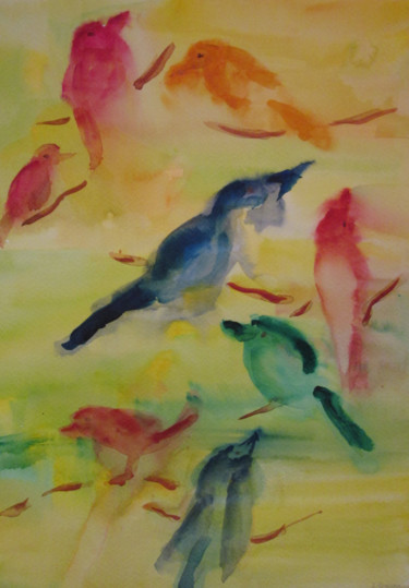 Painting titled "Birds" by Lesley Braren, Original Artwork, Watercolor