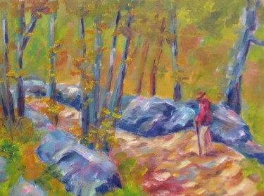 Painting titled "Fall Walk" by Lesley Braren, Original Artwork, Oil