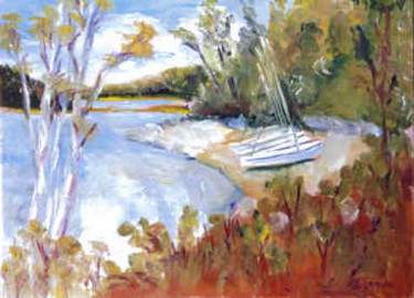 Painting titled "End of Season Sails" by Lesley Braren, Original Artwork, Oil
