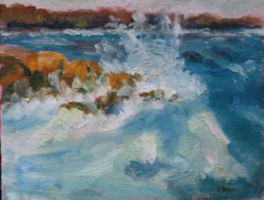 Painting titled "Rockport Splash" by Lesley Braren, Original Artwork, Oil