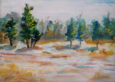 Painting titled "Winter Trees" by Lesley Braren, Original Artwork, Oil