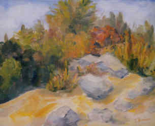 Painting titled "Shore Rocks" by Lesley Braren, Original Artwork, Oil