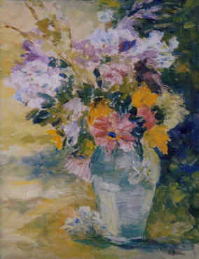 Painting titled "Lyme Bouquet" by Lesley Braren, Original Artwork, Oil