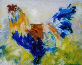Painting titled "Rooster Pose" by Lesley Braren, Original Artwork