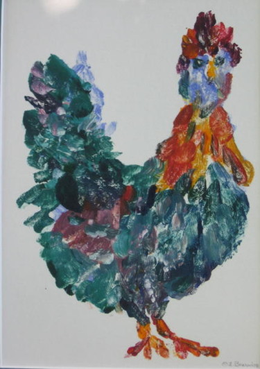 Painting titled "Rooster Surprise" by Lesley Braren, Original Artwork