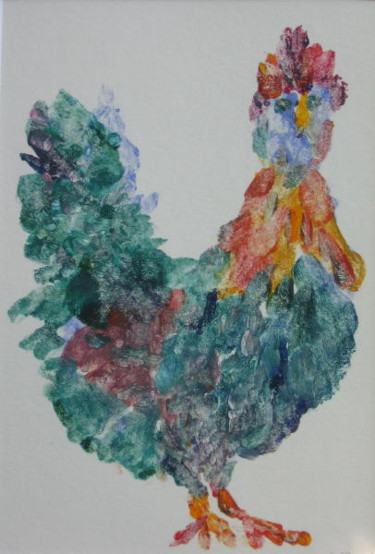 Printmaking titled "Rooster Surprise Gh…" by Lesley Braren, Original Artwork, Monotype